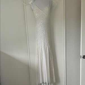 Lulu's Adoring Devotion White Mesh Beaded Sequin Mermaid Maxi Dress